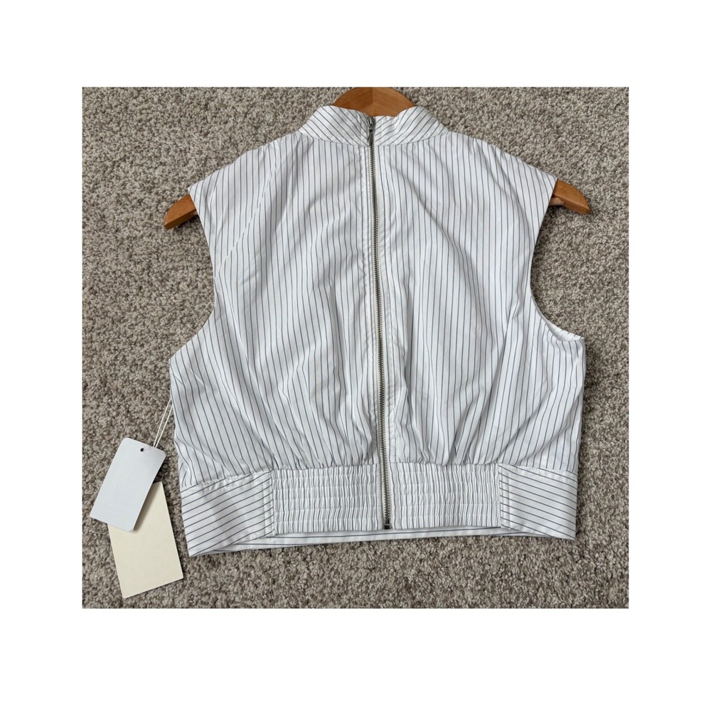 Parker Cotton Poplin Blue White Pinstripe High Neck Sleeveless Crop Top Size 4 - Picture 2 of 7